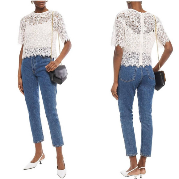 Sandro Paris Alycia Guipure Lace Scalloped Victorian Blouse Nude White NWT Small - Picture 14 of 14